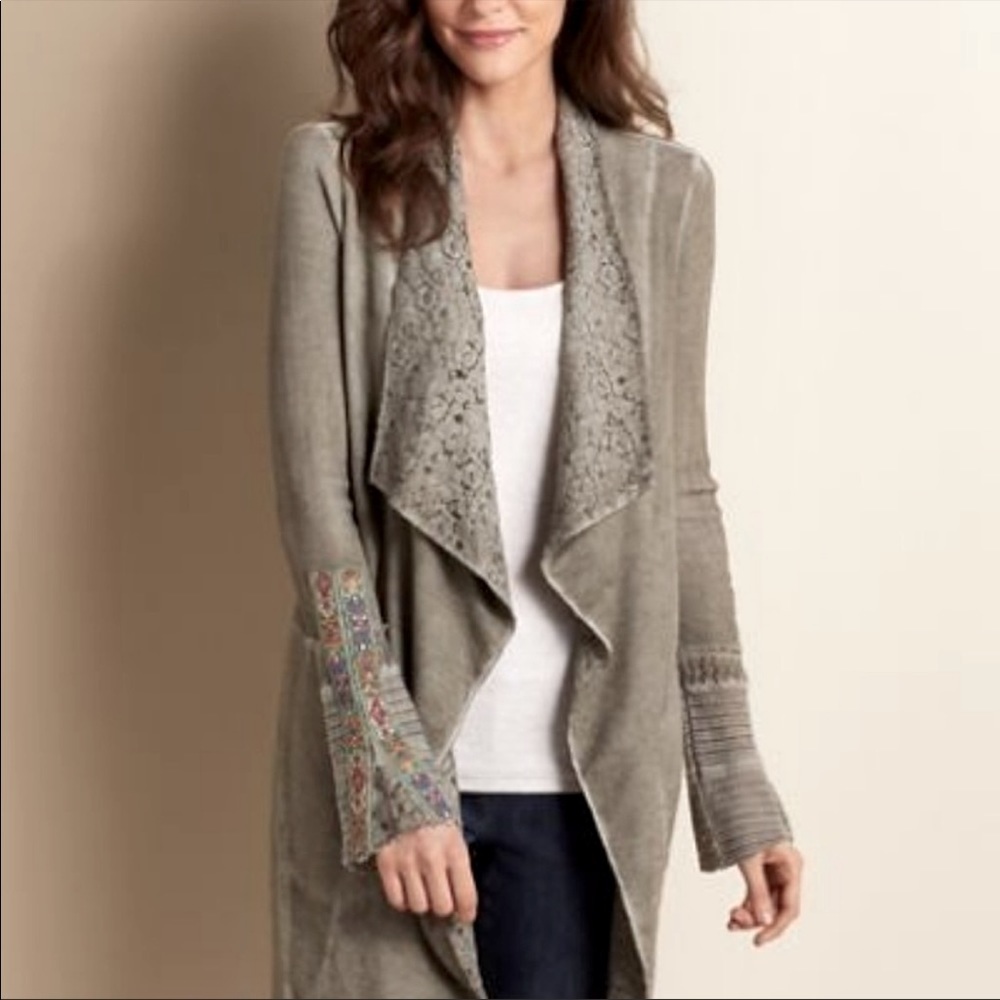 Soft Surroundings Boho Waffle Cadence Topper Cardigan Embroidered